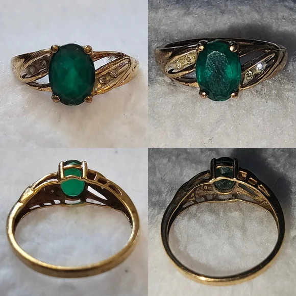Vintage 1980 Oval Cut Emerald Gemstone and Gold Ring - Picture 2 of 5